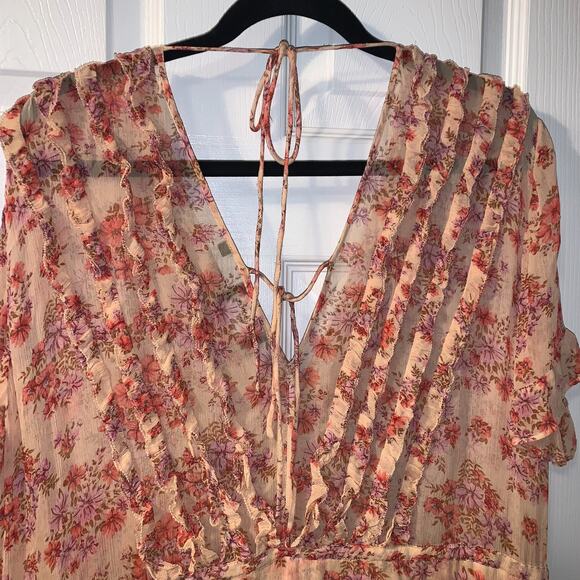 The Kooples Women's Floaty Cottagecore Dress Size 3 L 8 US Orange Floral Hi Low - Picture 5 of 11